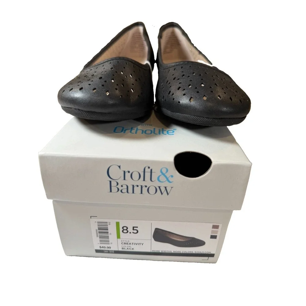 NIB Croft & Barrow Womens 8.5 Black Ballet Flats Ortholite Comfort Slip On